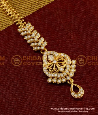 NCT039 - Exclusive White Stone Maang Tikka Design One Gram Gold 