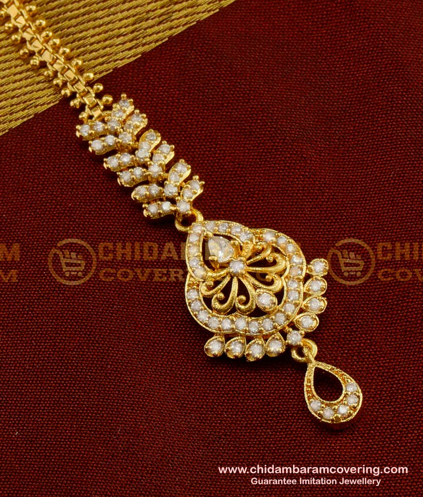 NCT039 - Exclusive White Stone Maang Tikka Design One Gram Gold 