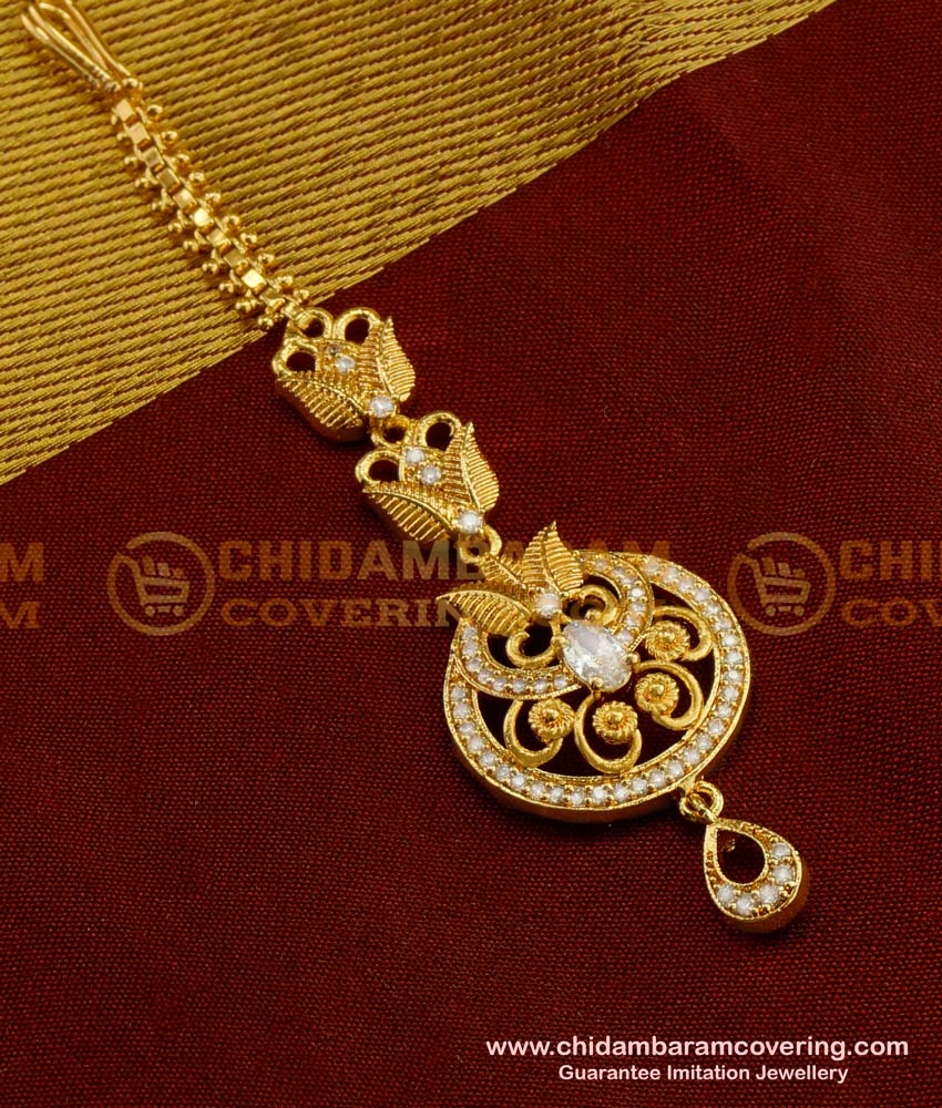 NCT044 - American Diamond Floral Design Maang Tikka Best Price in India
