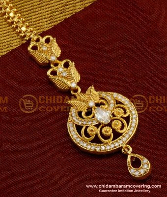 NCT044 - American Diamond Floral Design Maang Tikka Best Price in India