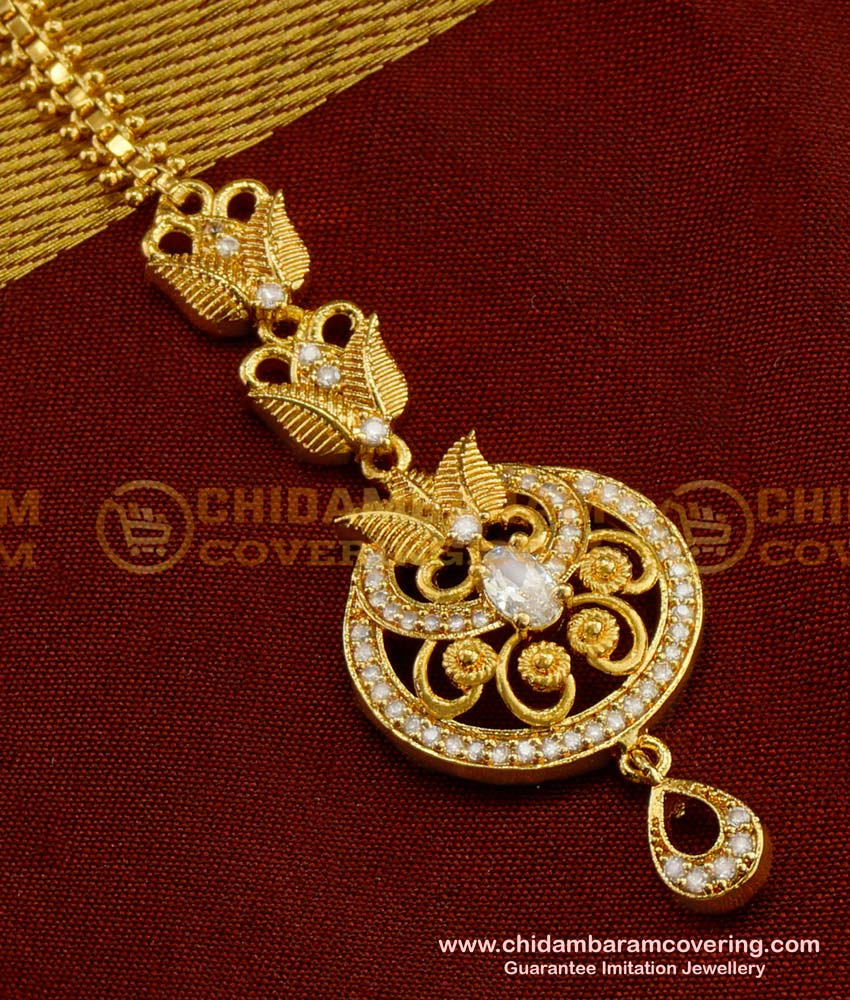 NCT044 - American Diamond Floral Design Maang Tikka Best Price in India