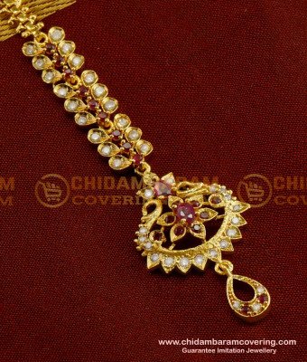 NCT046 - Fashionable White Stone Ruby Stone Fancy Bridal Wear Maang Tikka Design 