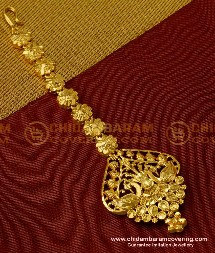 NCT047 - 1 Gm Gold Plated Peacock Design Big Size Nethi Chuti / Maang Tikka Buy Online