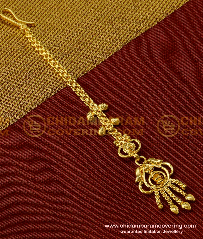 NCT049 - Light Weight Bridal Wear Gold Plated Design Maang Tikka Simple and Stylish Design