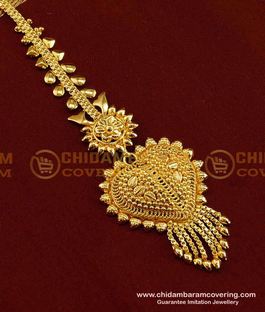 NCT054 - New Design Heart Shape Gold Plated Maang Tikka Design for Women 