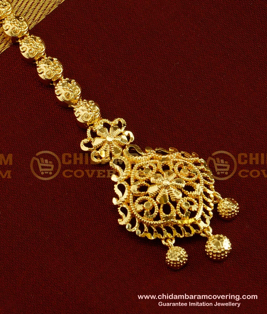 NCT056 - Latest Bridal Wear Gold Plated Design Nethi Chutti / Maang Tikka Flower Design Online