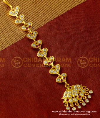 NCT066 - Impon One Gram Gold White Stone Nethi Chutti  Bridal Wear Maang Tikka Design 