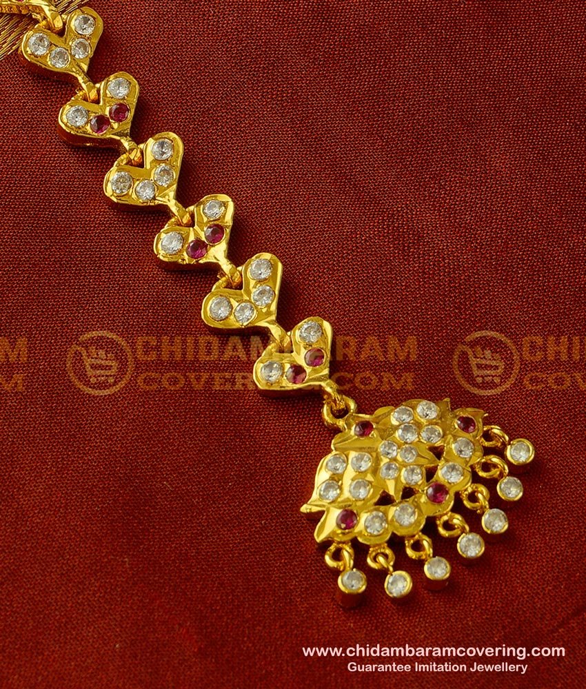 NCT066 - Impon One Gram Gold White Stone Nethi Chutti  Bridal Wear Maang Tikka Design 