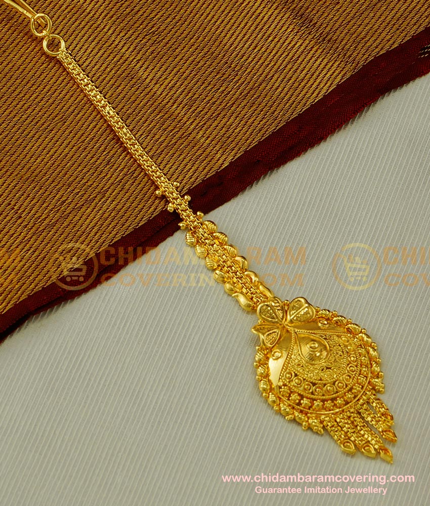 NCT071 - Latest Gold Big Maang Tikka Design Pure Gold Plated Guarantee Jewellery Buy Online