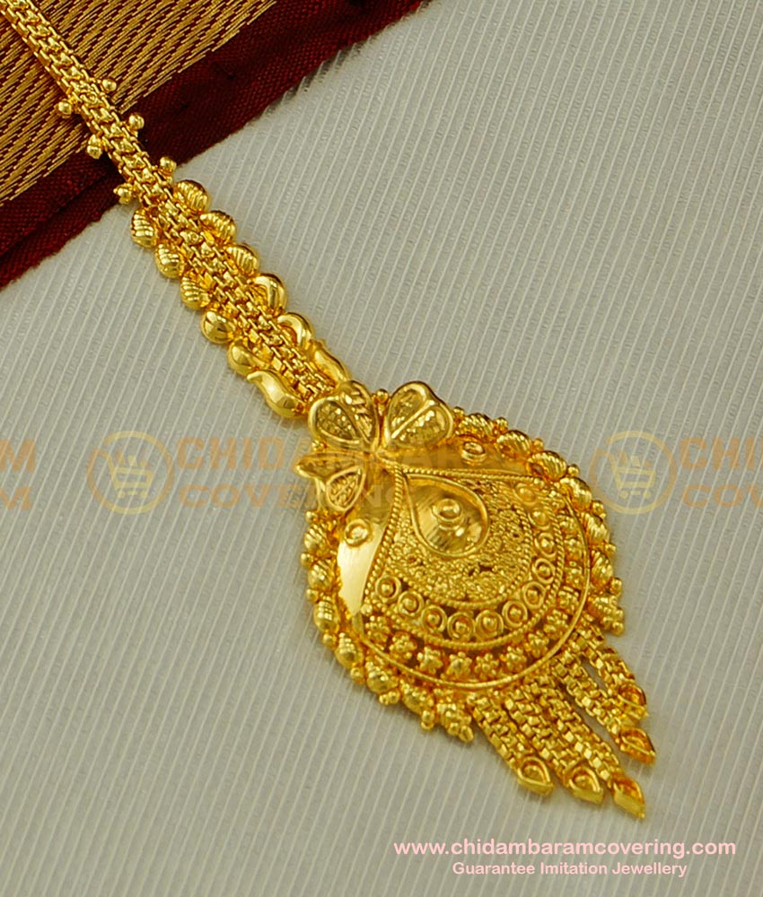 NCT071 - Latest Gold Big Maang Tikka Design Pure Gold Plated Guarantee Jewellery Buy Online