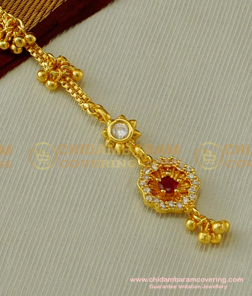 NCT073 - Beautiful Modern Look Party Wear Flower Design Stone Maang Tikka for Girls