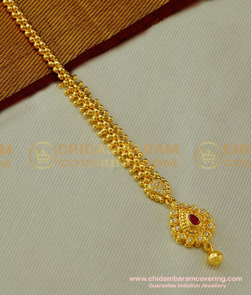 NCT074 - Unique Party Wear Ruby Stone Design Papidi Billa| Maang Tikka Collections Buy Online