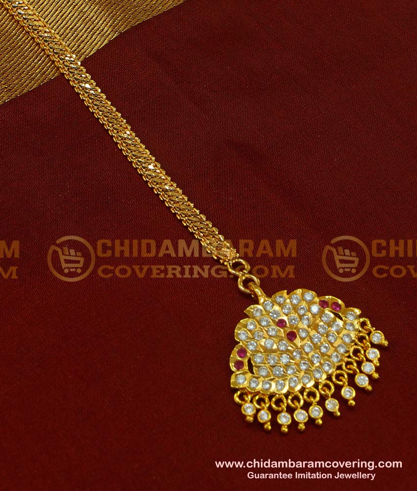 NCT076 - Traditional Impon Stone Nethi Chutti Gold Design Maang Tikka for Wedding 
