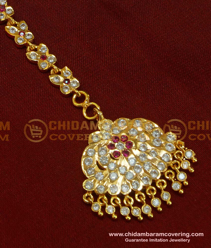 NCT077 - Bridal Wear Maang Tikka Gold Design Impon Full Stone Nethi Chutti Online