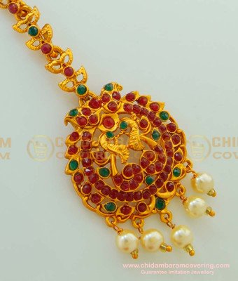 NCT093 - Temple Jewellery Attractive Ruby Emerald Stone Peacock Design Nethi chutti for Women