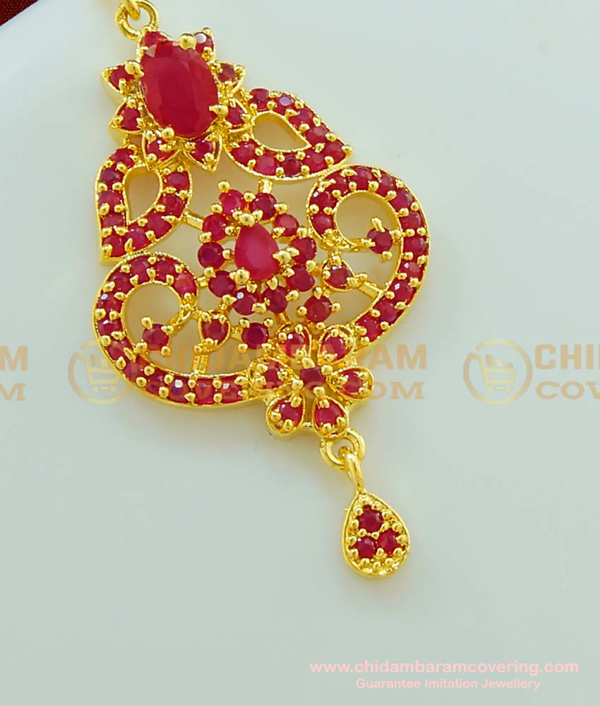 NCT095 - High Quality Full Ruby Ad Stone Small Maang Tikka Design Buy Online Shopping