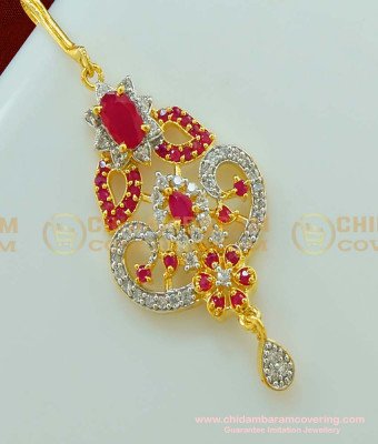 Nct097 - Indian Wedding Jewellery Short CZ Stone Maang Tikka for Front Puff Hairstyle  