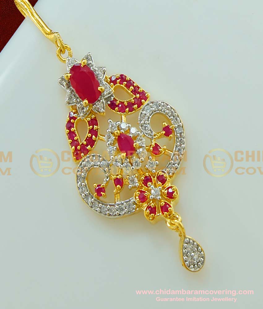Nct097 - Indian Wedding Jewellery Short CZ Stone Maang Tikka for Front Puff Hairstyle  