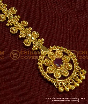 NCT107 - One Gram Gold Round Shape Single Stone Maang Tikka Imitation Jewellery Online