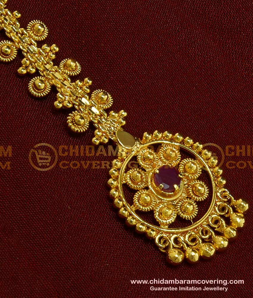 NCT107 - One Gram Gold Round Shape Single Stone Maang Tikka Imitation Jewellery Online