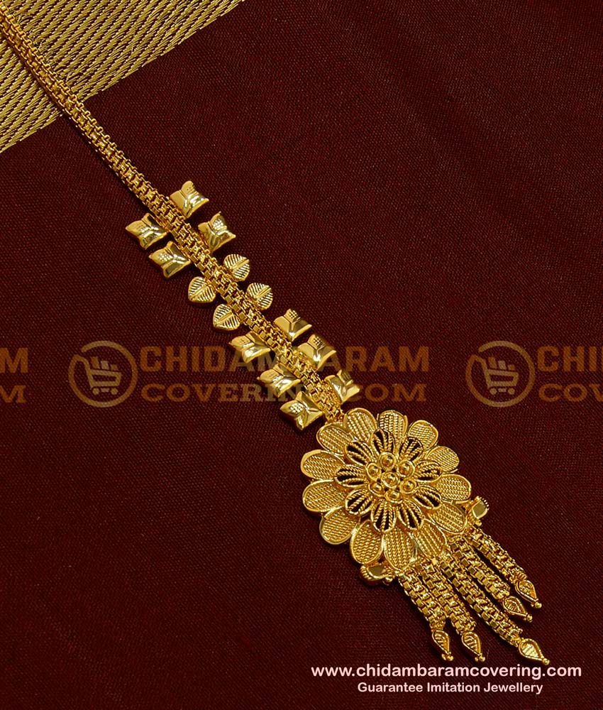 NCT111 - Latest Light Weight Flower Design Gold Covering Nethi Chutti for Wedding
