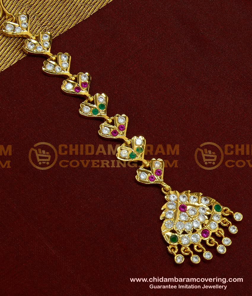 NCT115 - Traditional Gold Design Impon Multi Stone Nethi Chutti South Indian Jewellery 