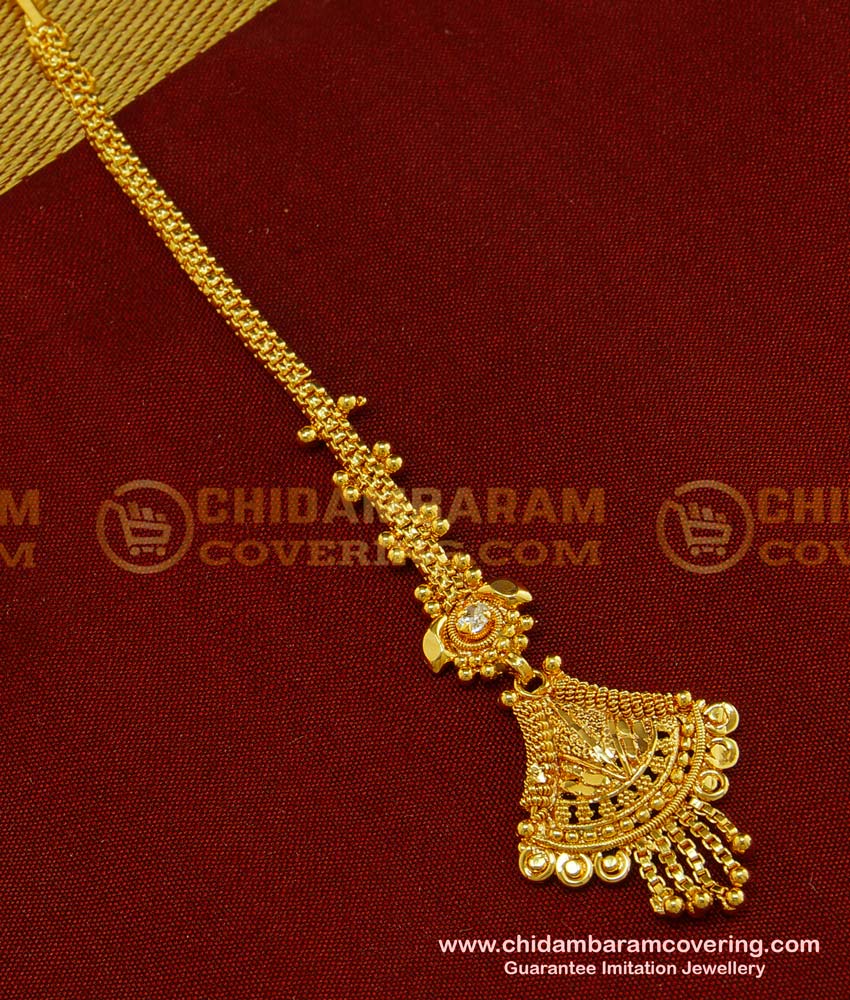 NCT119 - Simple Nethichutti Design Gold Stone Maang Tikka for Wedding