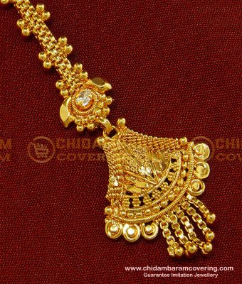 NCT119 - Simple Nethichutti Design Gold Stone Maang Tikka for Wedding