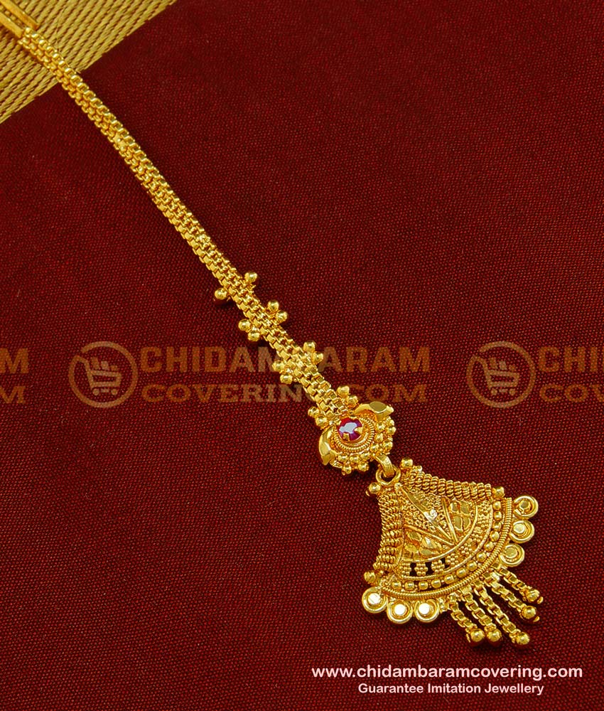 NCT120 - Buy Gold Plated Gold Design Red Stone Maang Tikka Online 