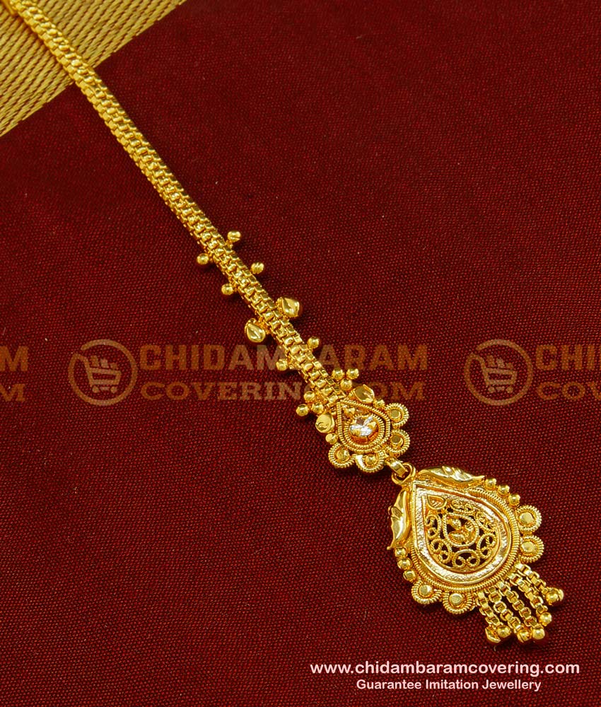 NCT121 - Light Weight Bridal Maang Tikka Gold Design Ad Stone Nethi Chutti for Female