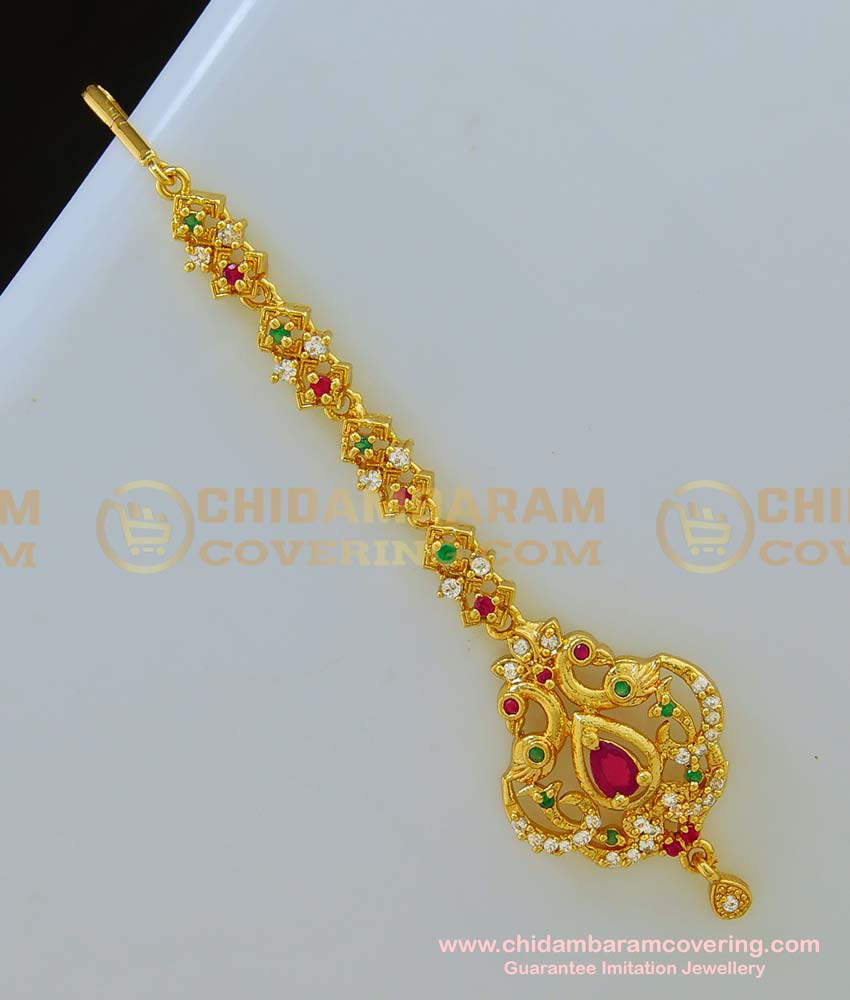 NCT129 - Cute Multi Stone Peacock Design New Style Modern Maang Tikka Design Online