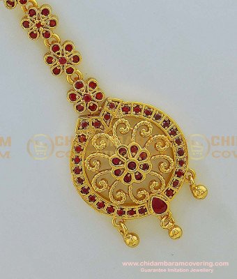 NCT130 - Elegant Party Wear Ruby Stone Flower Design Papidi Billa| Maang Tikka Collections Online