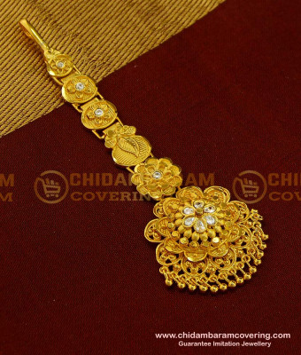 NCT136 - Unique Sparkling Flower Design One Gram Gold Maang Tikka Design