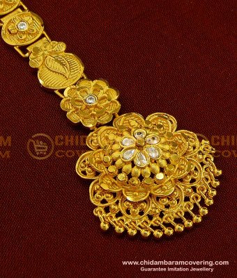 NCT136 - Unique Sparkling Flower Design One Gram Gold Maang Tikka Design