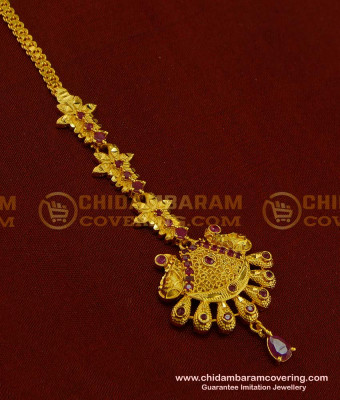 NCT138 - Real Gold Design Gold Forming Red Stone Designer Maang Tikka Papidi Billa Design 