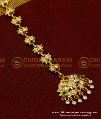 NCT140 - Bridal Wear Gold Design Impon Multi Stone Nethi Chutti Indian Imitation Jewellery