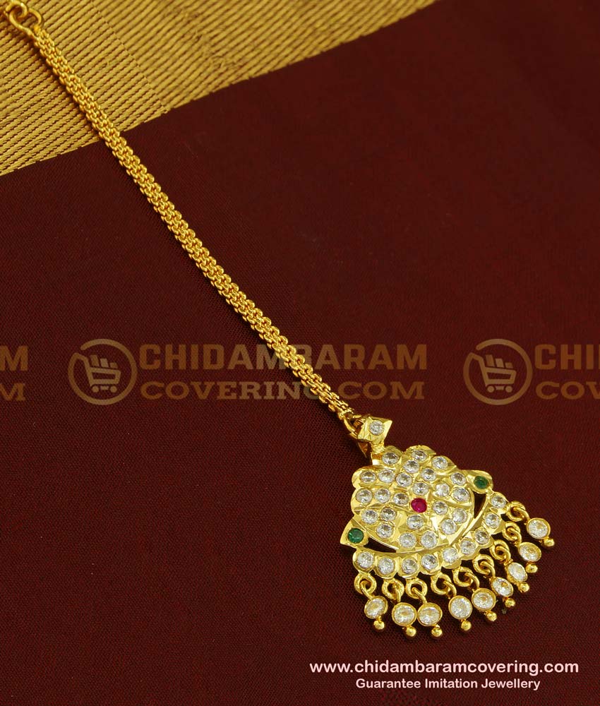 NCT148 - Buy Traditional Impon Gold Plated First Quality Multi Stone Gold Nethichutti Mang Tikka Design Online
