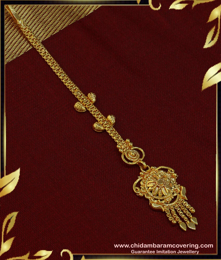 NCT157 - Buy Gold Design Plain Maang Tikka Gold Covering Nethi Chutti Designs Online 