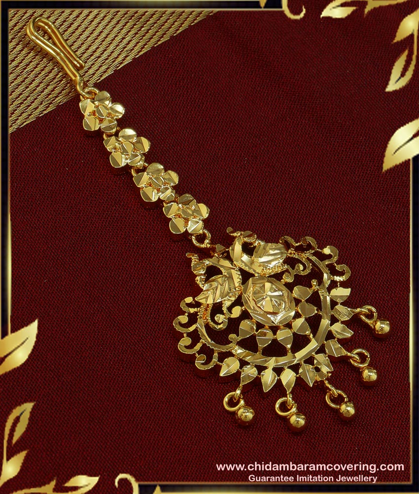 NCT159 - Latest Real Gold Peacock Design Big Guarantee Maang Tikka Short Matha Patti 