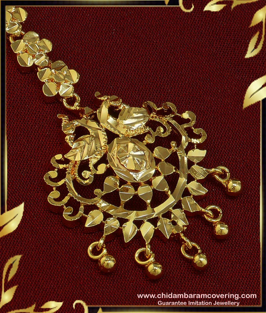 NCT159 - Latest Real Gold Peacock Design Big Guarantee Maang Tikka Short Matha Patti 