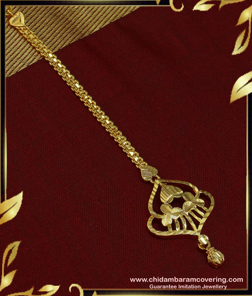 NCT161 - Traditional Hair Jewellery Indian Wedding Gold Plated Latest Gold Maang Tikka for Women 