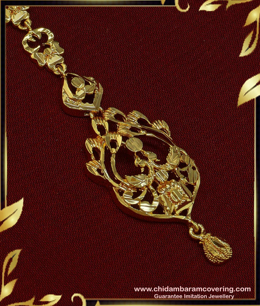 NCT165 - Attractive Peacock Design Gold Plated Casting Gold Maang Tikka for Wedding 