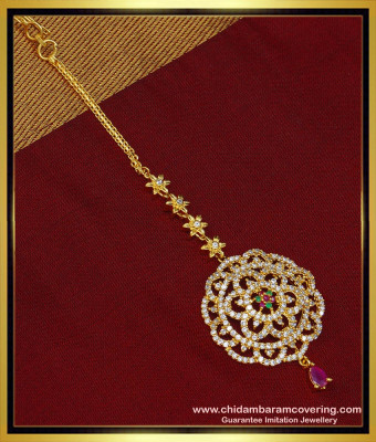 NCT190 - American Diamond Round Shape Flower Design Designer Maang Tikka for Girls