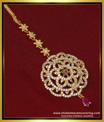NCT190 - American Diamond Round Shape Flower Design Designer Maang Tikka for Girls