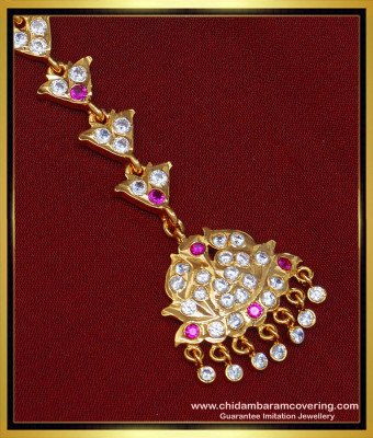 NCT192 - Impon One Gram Gold White and Pink Stone Wedding Nethichutti Bridal Wear Maang Tikka 