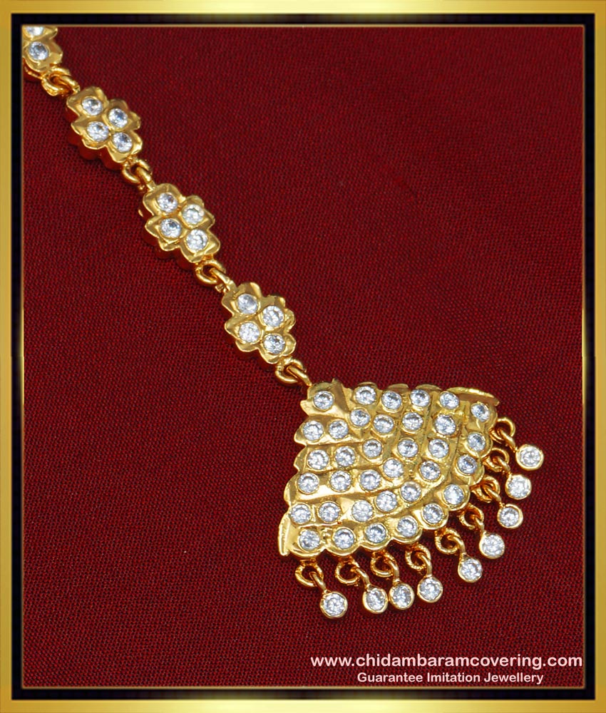 NCT195 - Real Gold Design White Stone Nethichutti Panchaloha Impon Maang Tikka Collections  