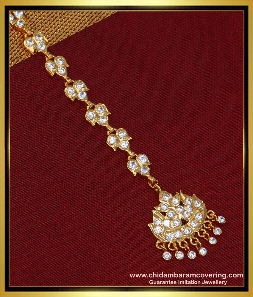 NCT196 - Impon Jewelry South Indian Marriage Pure Gold Plated Maang Tikka Designs Online