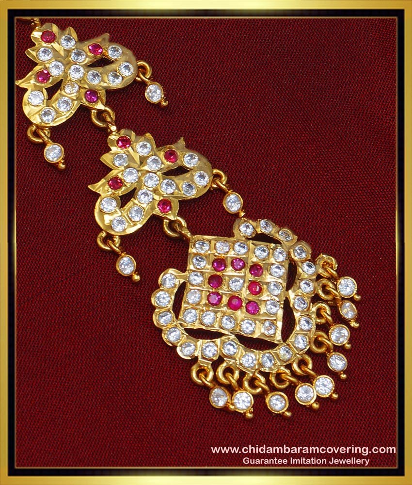 NCT197 - Gold Look Bridal Wear Impon Nethichutti Latest Stone Maang Tikka Gold Plated Jewellery  
