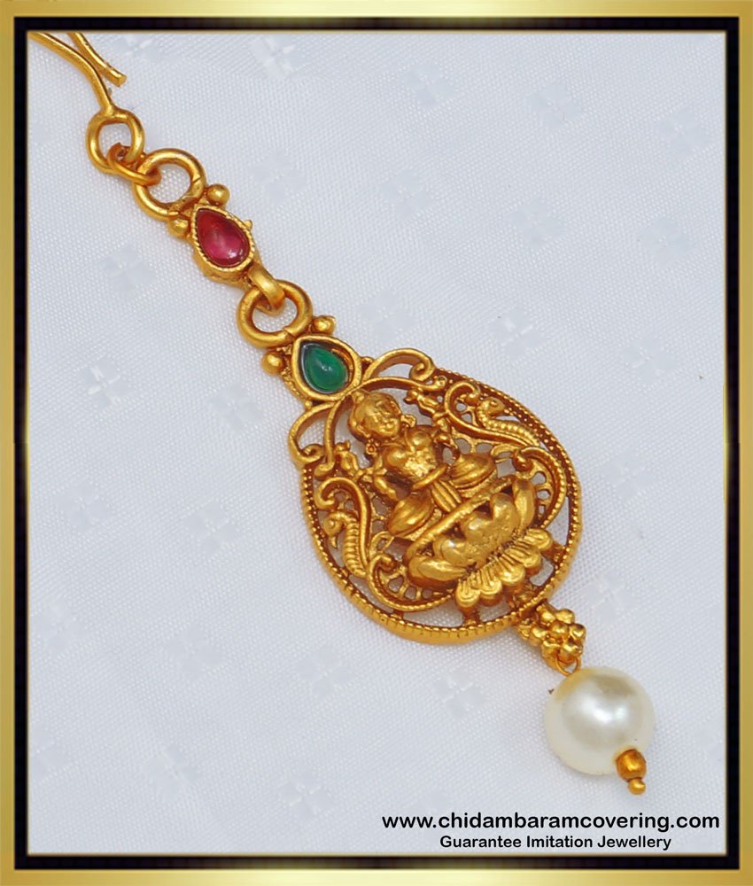 NCT199 - Temple Jewellery Mini Size Nethichutti Lakshmi Design Antique Gold Maang Tikka Online