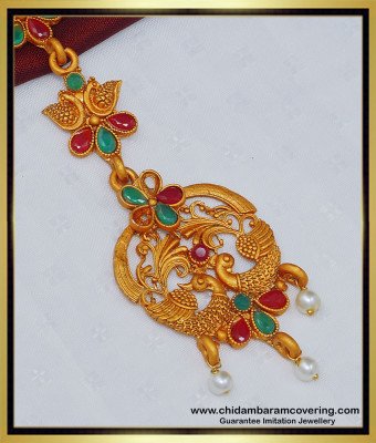 NCT205 - Temple Jewellery Peacock Design Nethichutti Bridal Wear Maang Tikka Designs Online